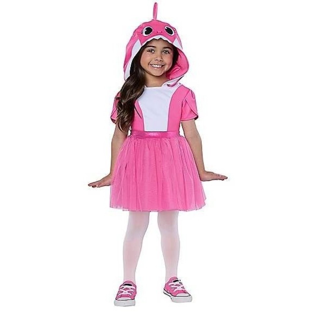 Toddler Pink mommy Shark Dress Costume 3t-4t hooded halloween outfit preowned